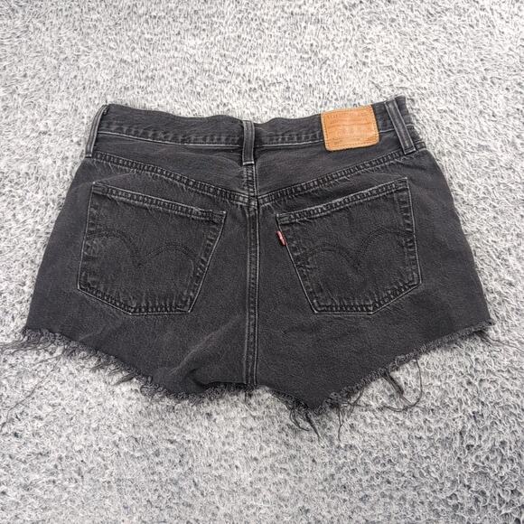 Levi's 501 Shorts Women 29 Black Normcore Distressed Bikercore Raw Hem Thrashed - Picture 1 of 9